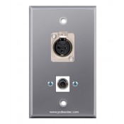 Placa Tapa Metálica XLR soldable hembra + Jack 3.5 mm audio Keystone en Aluminio